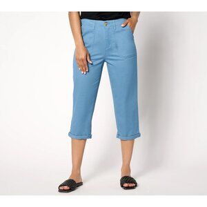 Denim and Co Regular EasyWear Twill Capri with Rolled Hem 16 Med Denim Blue NEW